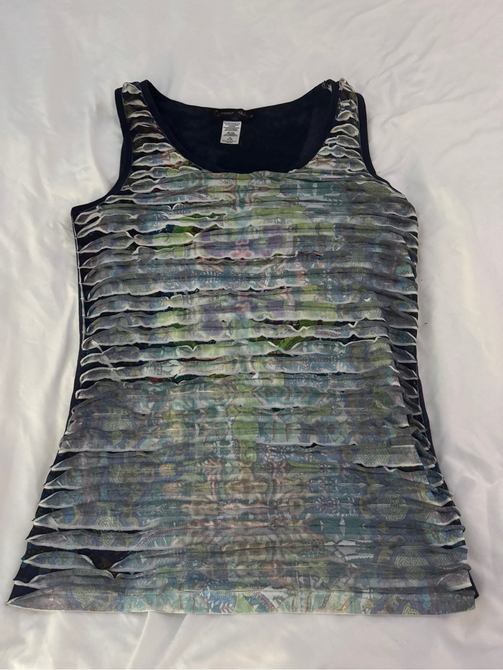Vintage Appropriate Behavior Sailor Blue Multi Tiered Mesh Ruffle Tank Top M